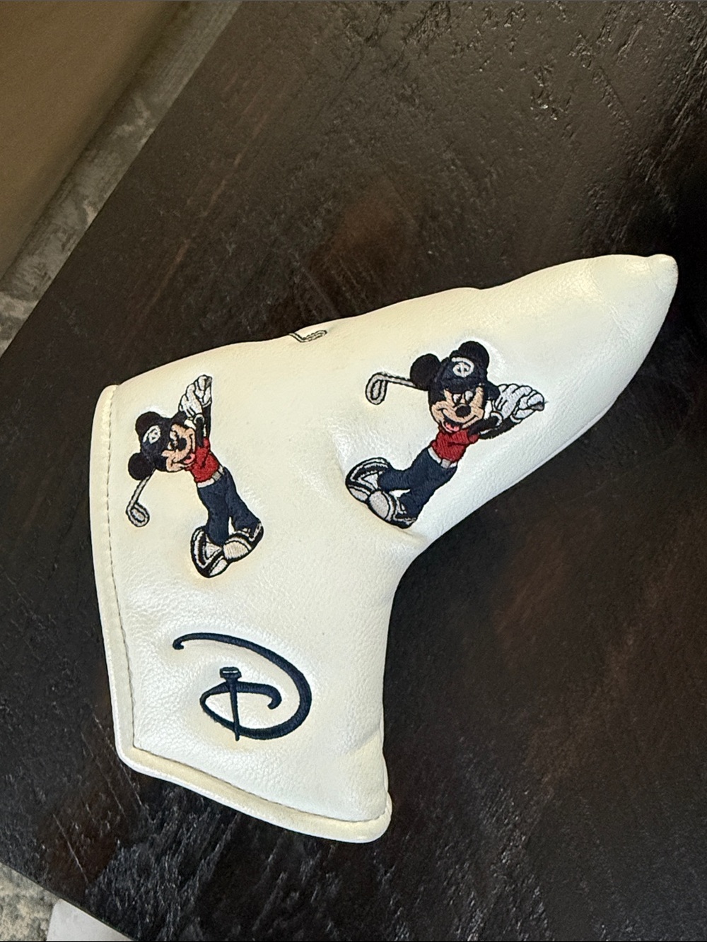 Disney White Mickey Mouse Golf Putter Headcover with Embroidered Golfer